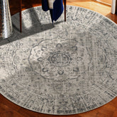 8' Gray Round Medallion Power Loom Area Rug